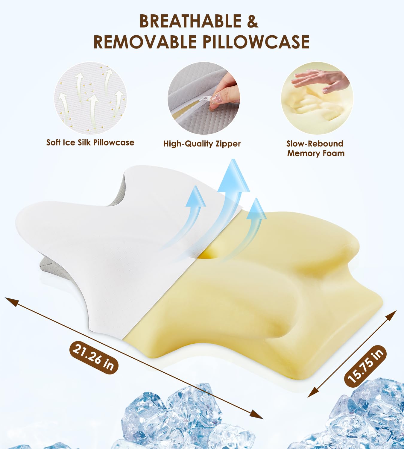 Cervical Pillow for Neck and Shoulder, Ergonomic Contour Memory Foam Pillows for Sleeping, Cooling Neck Support Pillow for Back Stomach Side Sleeper Dark Grey