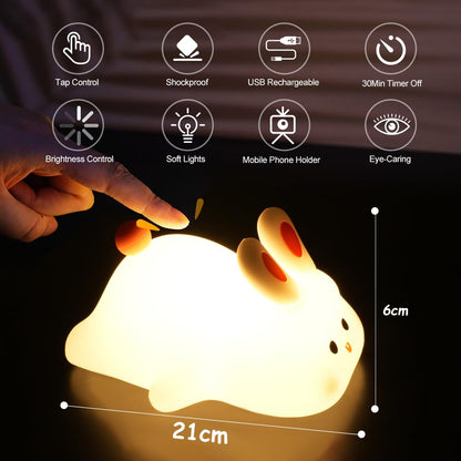 URAQT Bunny Baby Night Light, Portable LED Baby Night Light Kids Night Lamp, USB Chargeable Battery Silicone Kawaii Babys Sleep Lights for Children Kids Baby Boy Gifts Cute Room Decor Bedroom Decor