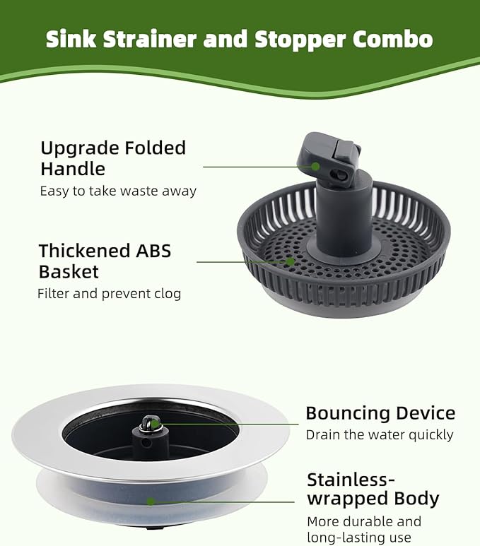 Universal 3-in-1 Kitchen Sink Strainer Stopper Pop Up Sink Drainer