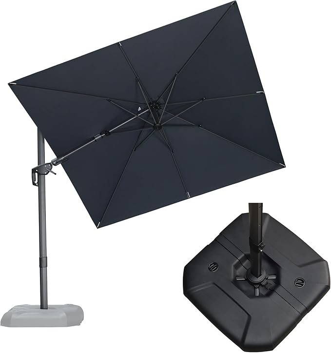 PURPLE LEAF 8' X 8' Tilting Patio Umbrella with Base Outdoor Cantilever Swivel Square Umbrella with Tilt Aluminum Offset Umbrella with 360-degree Rotation for Garden Deck Pool Patio Grey
