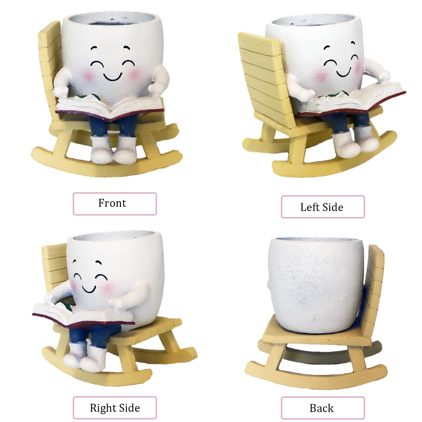 Dolkgy Cute Head Planters Face Pots, Adorable Human Face Planter Reading Books Flower Vase for Indoor Outdoor Plants, Unique Plant Holder Succulent Cactus Pots