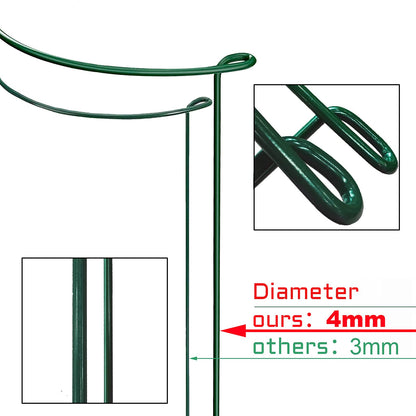 KAZITOO 10 Pack Large 60cm Tall Bow Plant Support Stakes, Strong Metal Garden Supports Half Round Flower Hoops with 5 Self Watering Spikes for Peonies, Hydrangea, Interlinking to Make Rows, Circles