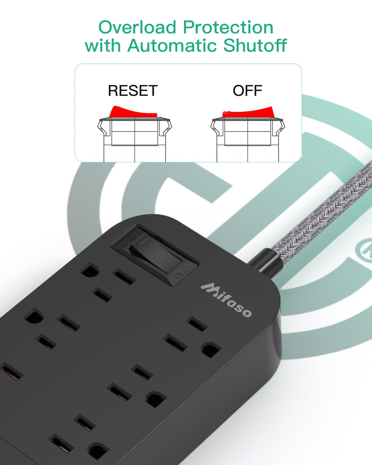 Power Strip - 10 FT Long Flat Plug Extension Cord, 6 Outlets 2 USB A 2 USB C Ports Outlet Extender with Overload Protection, Wall Mount, Desktop Charging Station for Home, Office and Dorm Essential