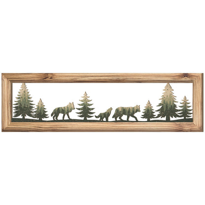 Wesiti Woodland Wolf Wall Art 16 Inch Wood Frame Metal Rustic Forest Animal Wall Decor Farmhouse Lodge Cabin Picture Art Decor for Home Bedroom Living Room