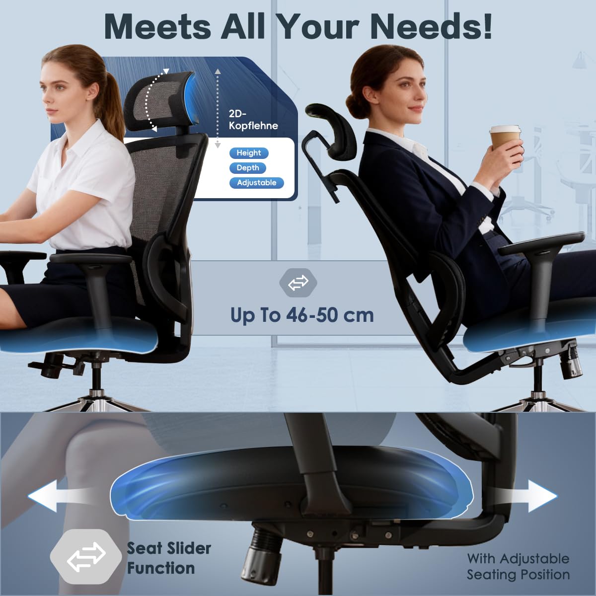 Jacia House Grey Ergonomic Mesh Home Office Chair, Big & Tall Gaming Chair - High-Adjustable Lumbar Support, 4D Armrests, 2D Headrest, 90°~135° Tilting with Lock, Swivel Desk Chairs 600lb Capacity