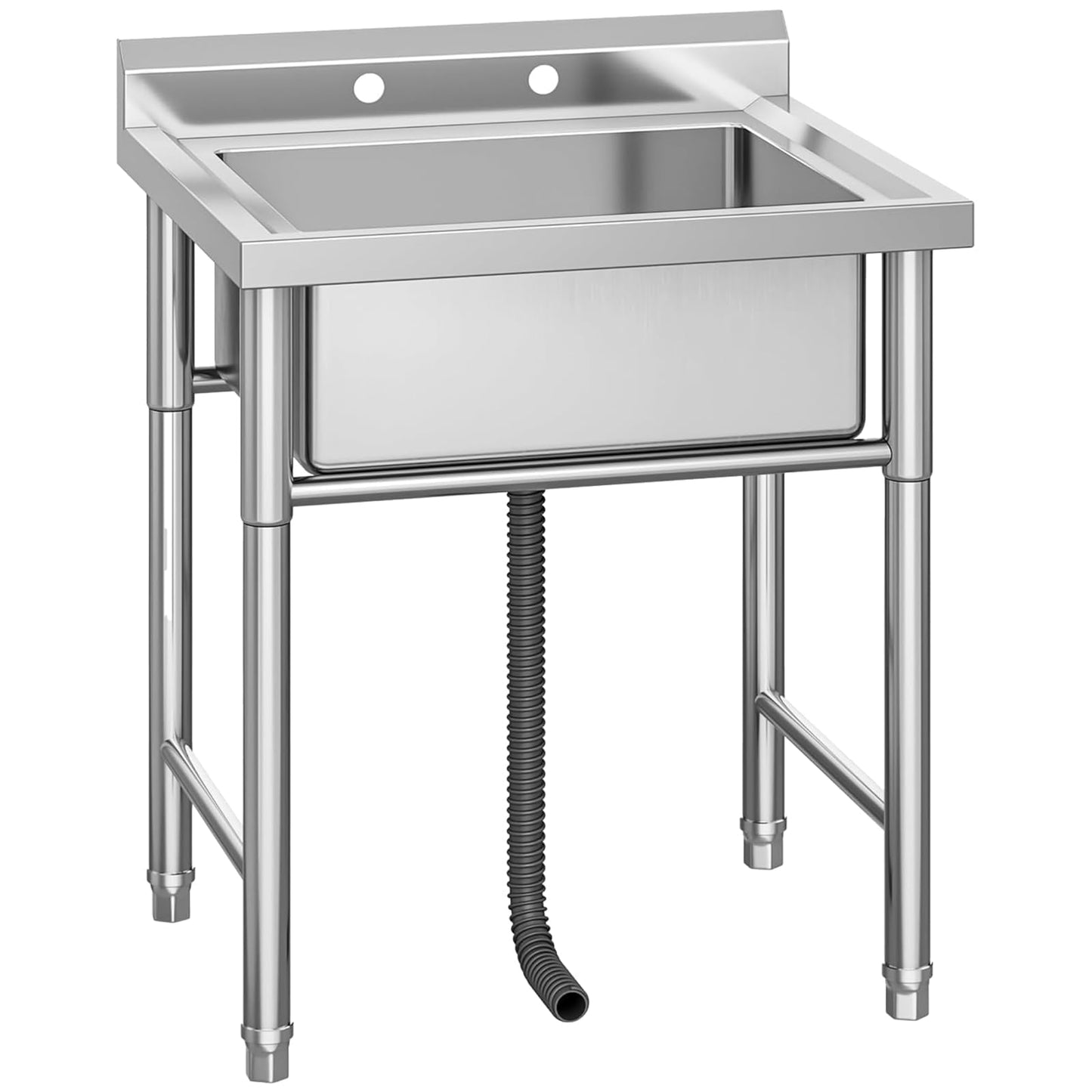 Garvee Outdoor Freestanding Stainless Steel Utility Sink, Commercial Single Bowl Prep Sink with Backsplash for Kitchen, Restaurant, Laundry, Garage, Bar & Workshop – Easy Clean & Anti-Splash Design