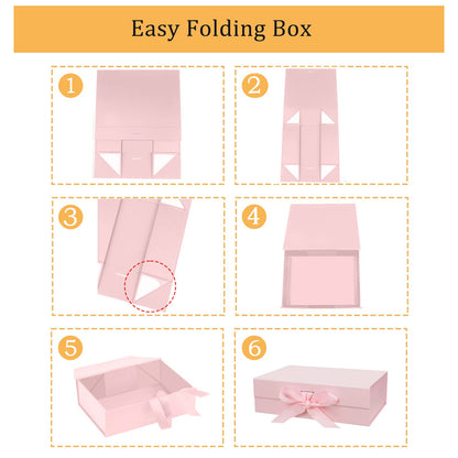 DaiUni 13"X9"X4" Large Pink Magnetic Gift Box with Lid and Ribbon for Presents