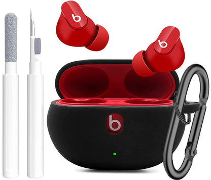 Olytop for Beats Studio Buds/Bud + Case with Cleaner kit 2021/2023, Soft Silicone Case for New Beat Studio Buds Plus Cover Protective Skin with Keychain, Cleaning Pen for Beat Studio Earbuds, Black