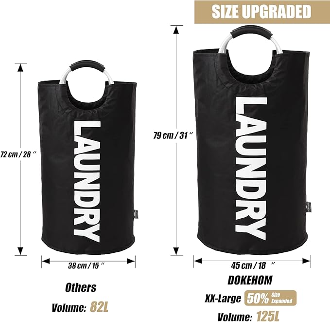 DOKEHOM 125L X-Large Laundry Basket, Collapsible Laundry Bag, Freestanding Tall