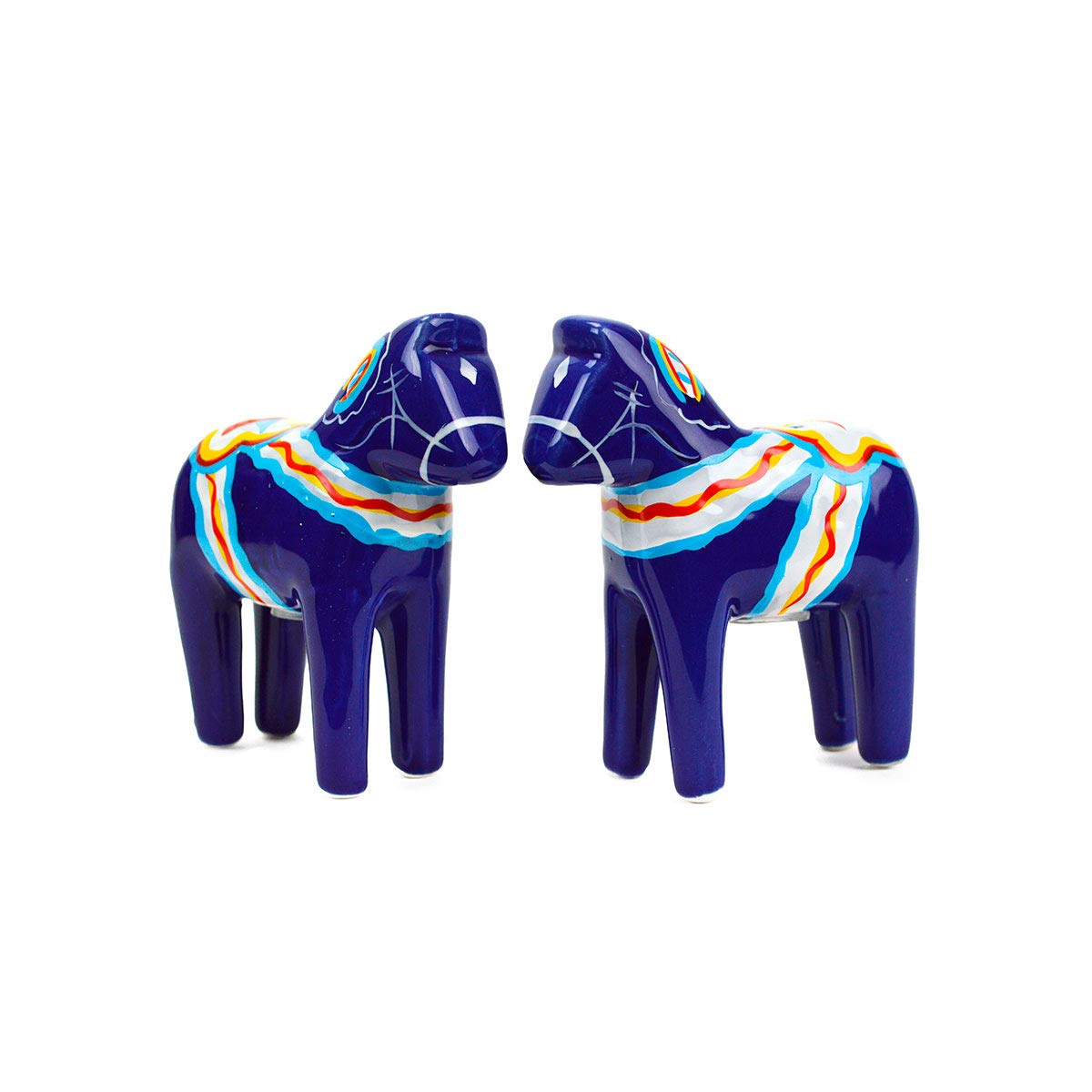 ScandinavianGiftOutlet - Salt and Pepper Shakers - 3.25" Ceramic Dala Horse - Blue Swedish Theme - Kitchen Accessories - Scandinavian Home Decor Novelty Salt & Pepper Set