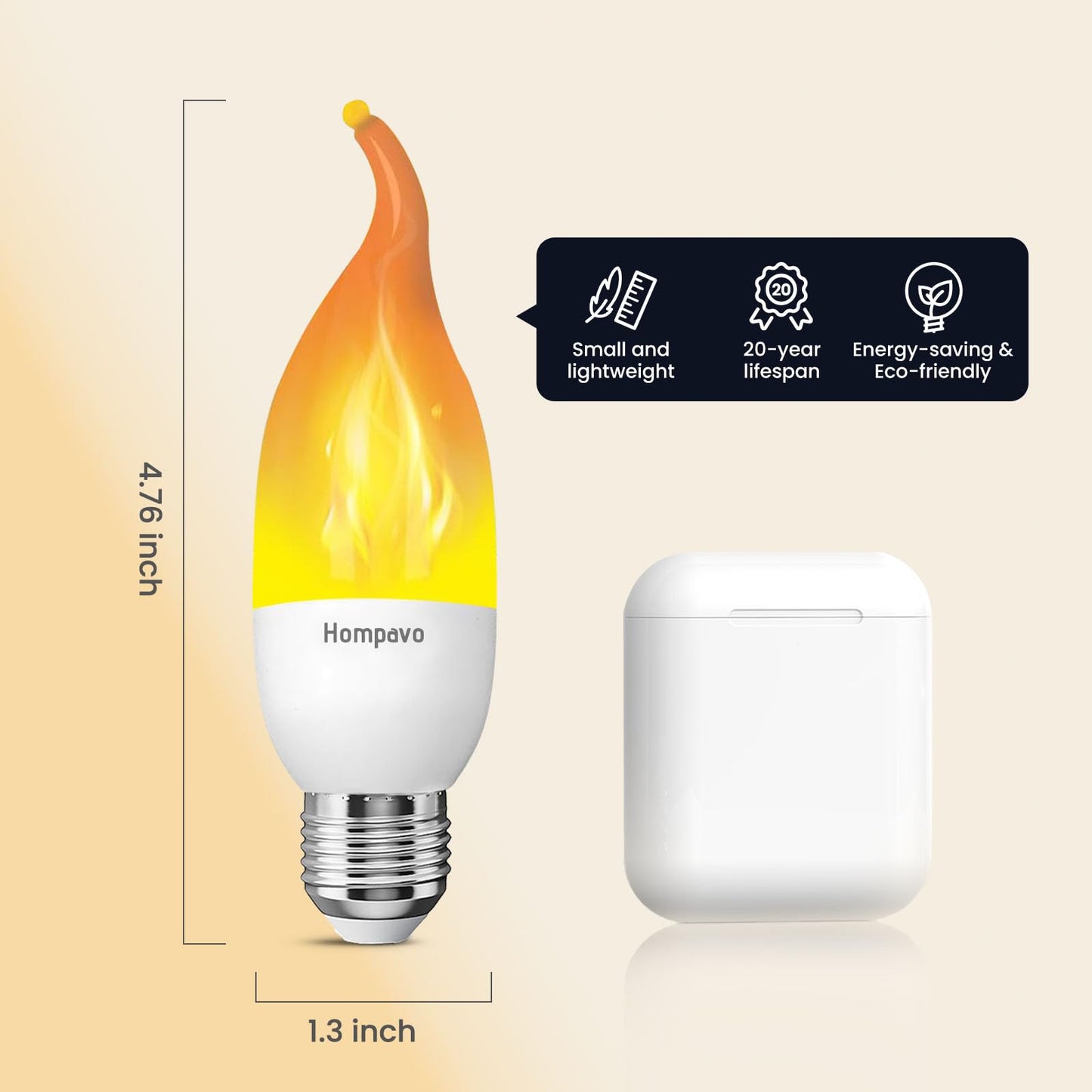 Hompavo Upgraded LED Flame Light Bulbs, 3 Modes Flickering Light Bulbs, E26 Candle Fire Light Bulb for Christmas Halloween Party Porch Indoor & Outdoor Home Decoration - 2 Pack