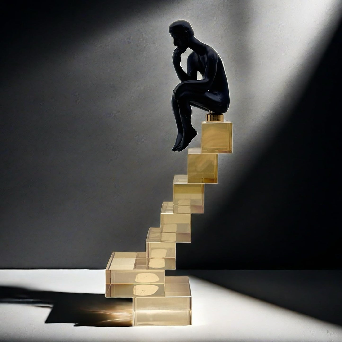 FUNSXBUG 12 Inch The Thinker Statue Thinking Man Statues Sitting on Crystal Glass Stairs Sculptures Collectible Figurine Home Decor Living Room Decoration