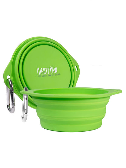 Mighty Paw Collapsible Travel Dog Bowl Set - Silicone Food and Water Bowls - Bonus Carabiner Clip - Ideal Hiking - Camping - Walking - Lightweight - Leak-Proof Dog Set - Orange - 2 Pack (27 oz)