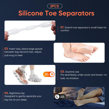 AKFDD Bunion Corrector for Women & Men, Adjustable Knob Dual-Action Bunion Splint with Silicone Pad - Orthopedic Toe Straightener & Separator for Hallux Valgus Relief, Fits Left/Right Feet (Black)