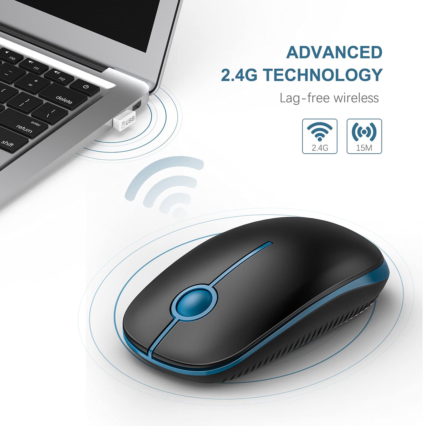 VssoPlor Wireless Mouse, 2.4G Slim Portable Computer Laptop Mouse with Nano Receiver Quiet Silent Optical Mice for Notebook, PC, Laptop, Computer-Black and Gold
