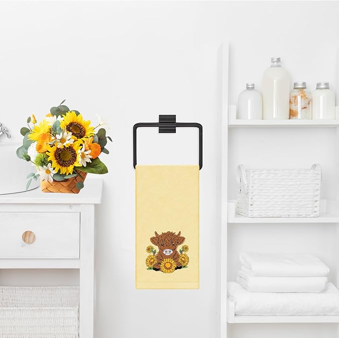3Pcs Highland Cow Sunflower Hand Towels Cotton Embroidered Bathroom Towels