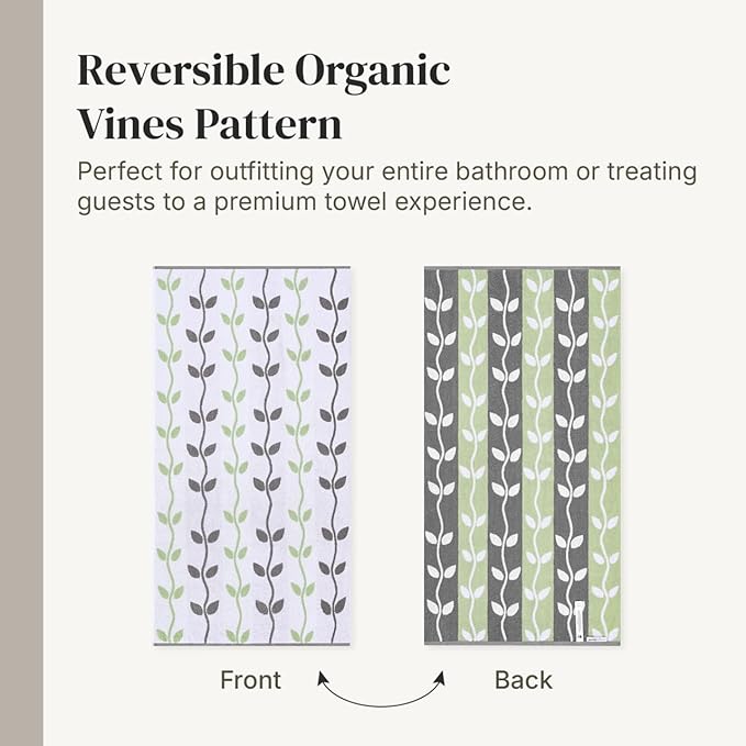 Modern Threads Organic Vines 6-Piece 100% Cotton Towel Set – Yarn Dyed Jacquard