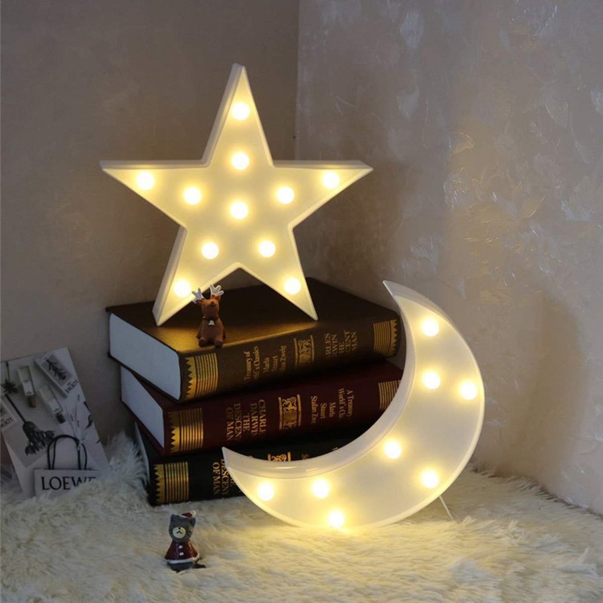Novelty Place Star Marquee Sign Lights, Warm White LED Lamp - Living Room, Bedroom Table & Wall Christmas Decoration for Kids & Adults - Battery Powered 10 Inches High