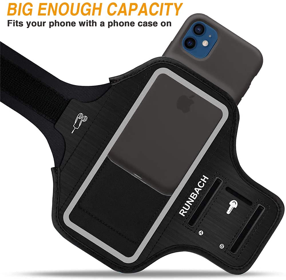 RUNBACH Armband for iPhone 16 Pro Max/16 Plus/15 Pro Max/15 Plus/iPhone 14 Pro Max/14 Plus/13 Pro Max/12 Pro Max/11 Pro Max/Xs Max,Running Exercise Arm Band with Card Slot for iPhone Max (Black)
