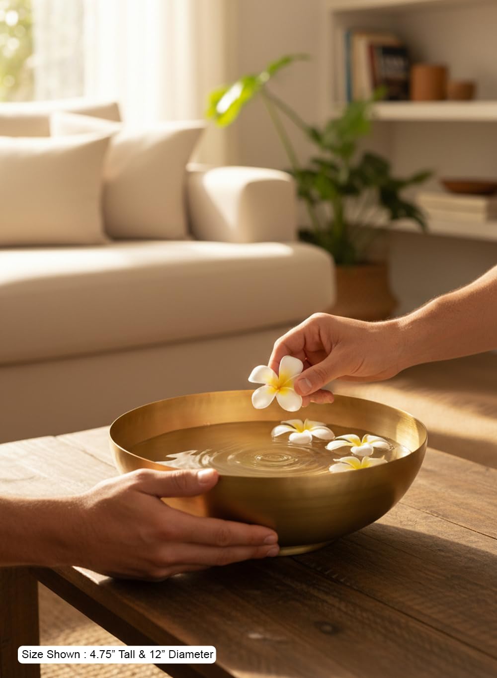 Serene Spaces Living Antique Brass Decorative Bowls, Metal Pedestal Basket for Floating Candles, Flowers, Potpourri & Catchall Decor, Centerpiece for Tabletop, 4.75" Tall x 12" Diameter, Pack of 4