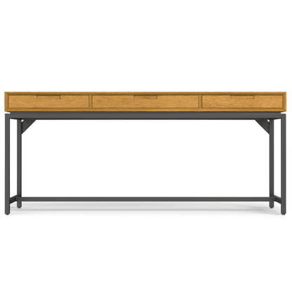 SIMPLIHOME Banting Desk - 72 Inch Wide Solid Oak Veneer and Metal Writing Desk in Oak, Modern Industrial Home Office Computer Table for Study with 2 Drawers and Flip-Down Keyboard Tray