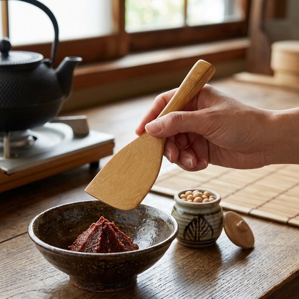 Morikuru Bamboo Miso Spatula 5.51 in (140mm), Scoop, Tool for Miso, Smoked Bamboo, Made in Japan