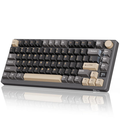 RK ROYAL KLUDGE M75 Wireless Mechanical Keyboard 2.4Ghz/BT5.1/USB-C Gaming Keyboard 75% Layout 81 Keys Gasket Mount with OLED Display & Knob RGB Backlight Hot-Swappable Red Switch, Grey, US Layout