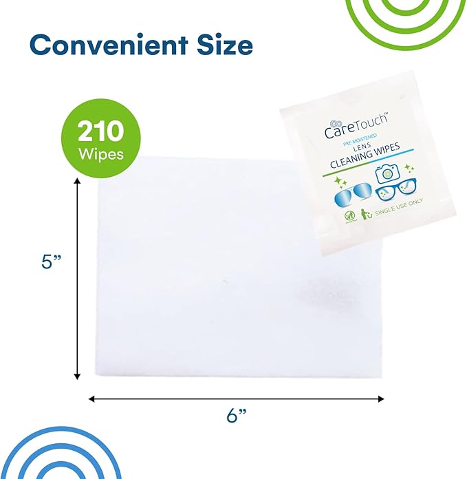 Care Touch Lens Wipes for Eyeglasses- 210 Count Individually Wrapped Pre-