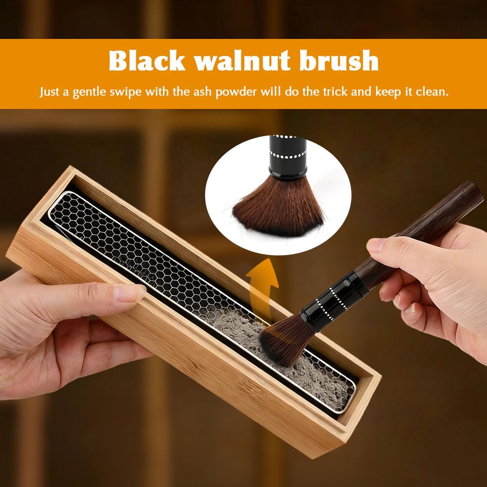 Incense Holder Burner, Coffin Double Layer Wooden Ash Catcher with Storage Drawer & Lid, Includes Zen Brush and Incense Stand for Meditation, Yoga Room, Home, Office