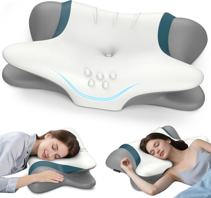 Cervical Neck Pillow for Pain Relief - Ergonomic Side Sleeper for Sleeping, Cooling Memory Foam Pillows for Neck Support, Contour Orthopedic Bed Pillow for Back Stomach Sleepers