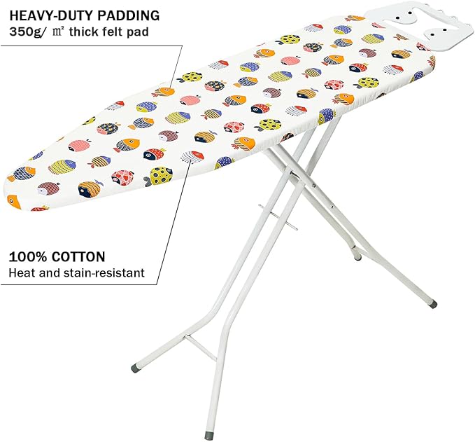 Ironing Board Cover and Pad Standard Size 15" x 54", 3 Pairs of Hook and Loop
