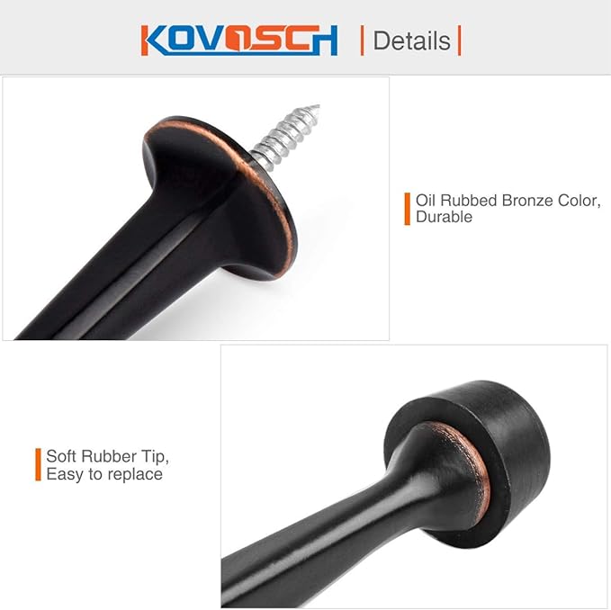 2 Pack Solid Rigid Door Stops - Heavy Duty Door Stoppers Wall Protector with Soft Rubber Tips, Oil Rubbed Bronze