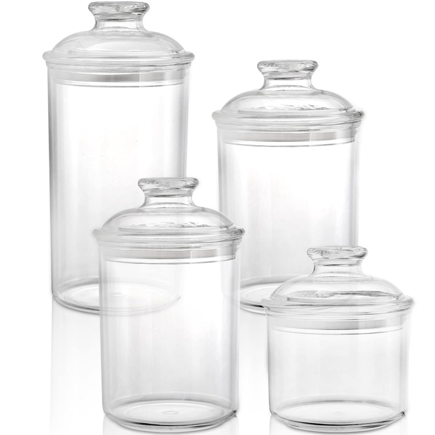 DEAYOU 4 Pack Clear Plastic Apothecary Jars, Plastic Storage Jar Canister with Airtight Lid, Cotton Ball Holder Bathroom, Candy Cookie Container Organizer for Bath Salt, Vanity, 33 Oz/23 Oz/13 Oz