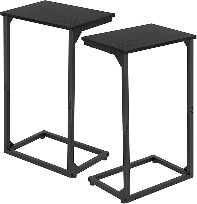 AMHANCIBLE C Shaped End Tables Set of 2, Couch Side Tables that Slide Under Sofa