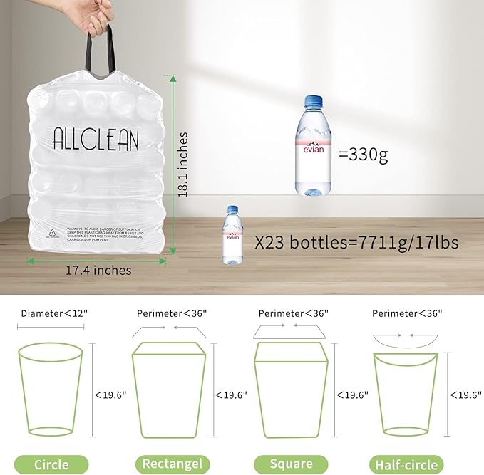 ALLCLEAN 4 Gallon Small Trash Bags, 180 Bags Unscented Small Garbage Bags