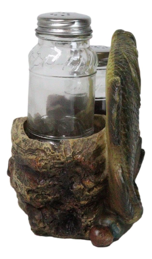 Ebros Gift Nautical Marine Fisherman Sea Bass Fishing With Tackle Box Wicker Saddle Bags Salt and Pepper Shakers Holder Figurine Set for Rustic Cabin Lodge Restaurant Bar Kitchen Decor