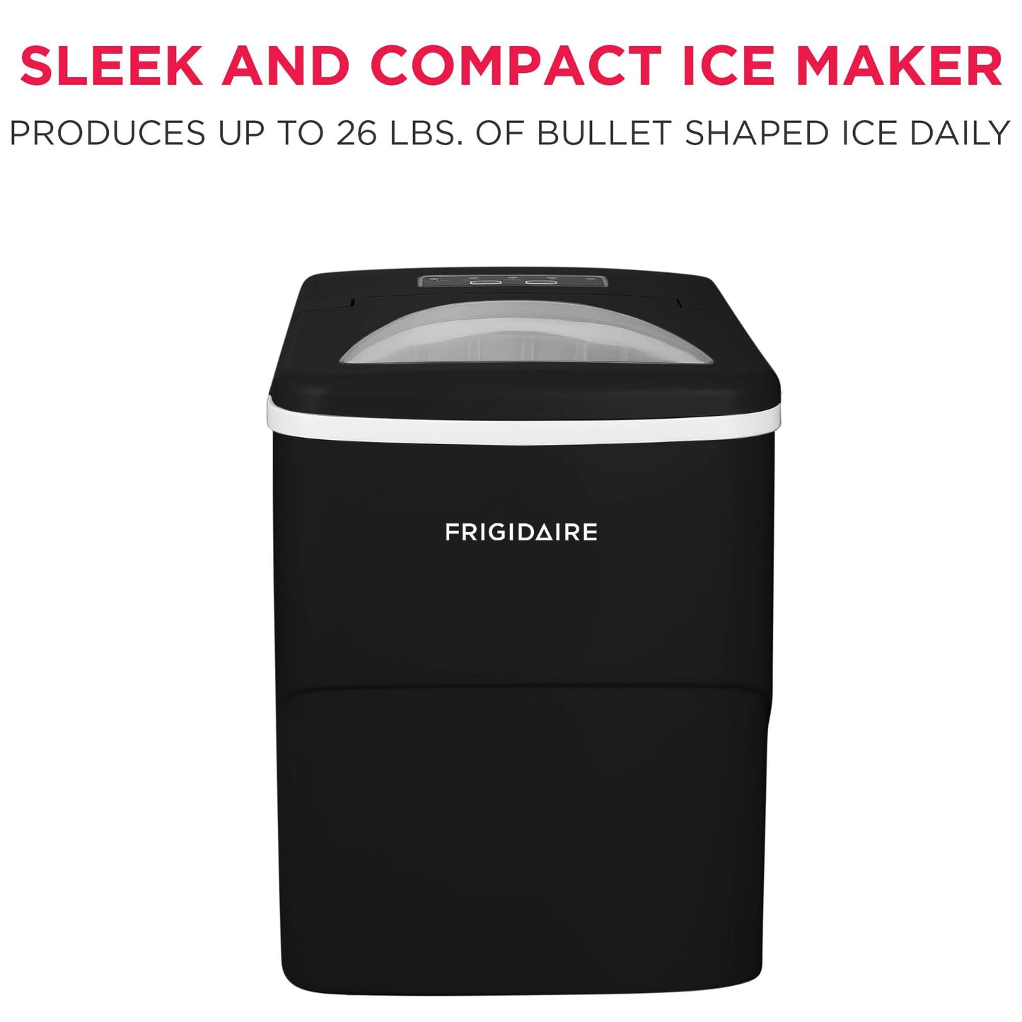Frigidaire, 26 Lbs Portable Compact Icemaker, Ice Making Machine, Black, White, Medium