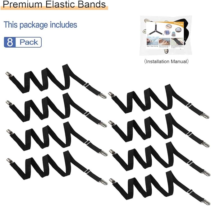 Adjustable Bed Sheet Straps Clips, Elastic Mattress Sheet Fasteners Holder and