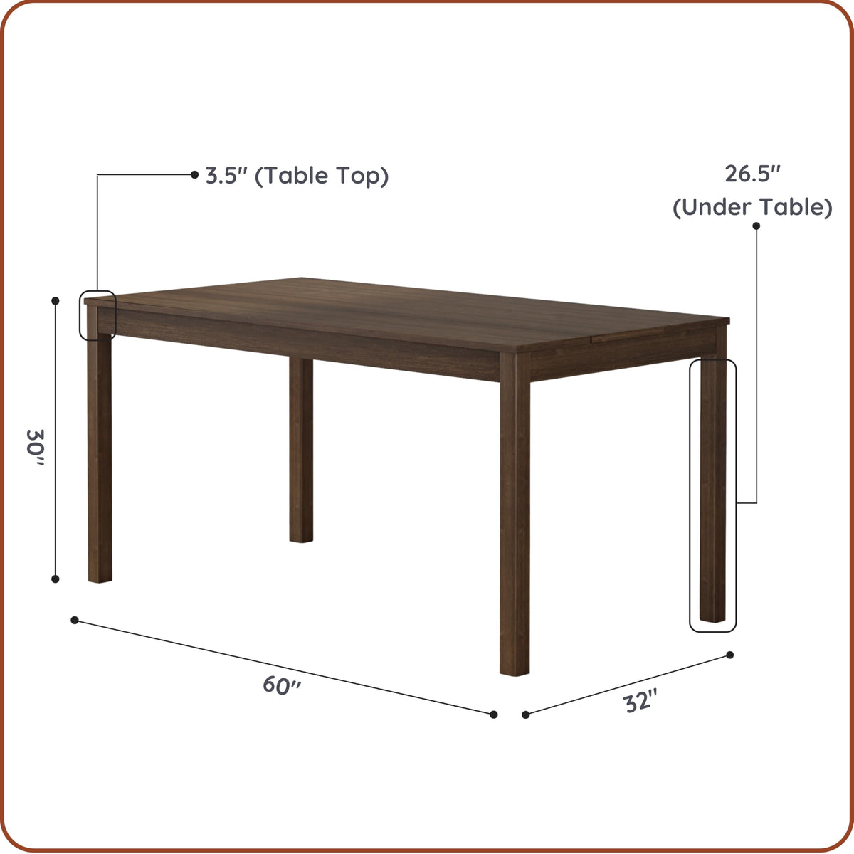 Grain & Grove Davie 60 Inch Dining Table, Large Rectangular Wooden Table for Kitchen/Dining Room, Wood Table for Dining Room, Home Office, Living Room Furniture, Walnut