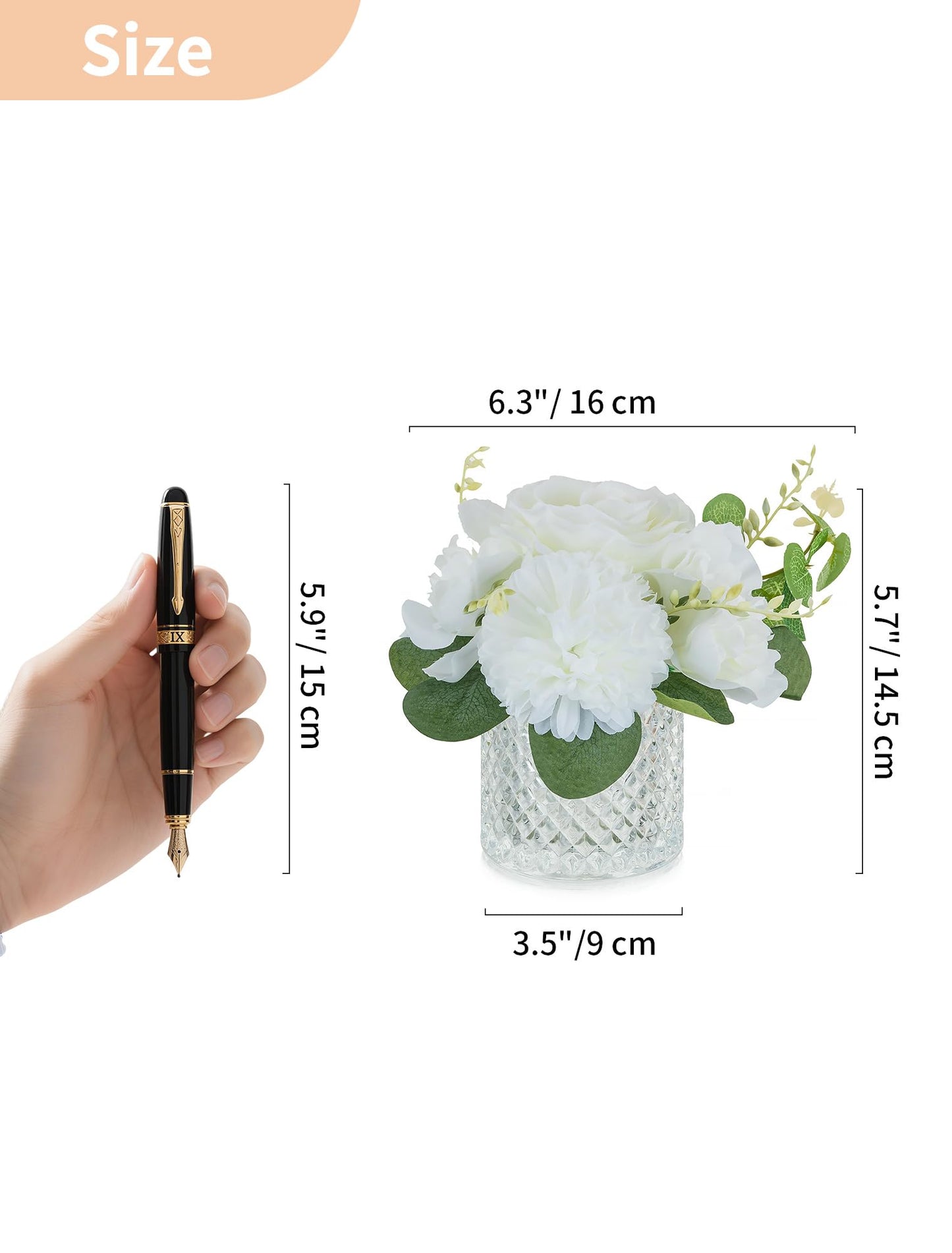 NUPTIO Small Fake Flower in Vase: 2 Pcs Silk Artificial Flowers with Clear Glass Vases for Living Room Bathroom Office Decor - Faux Rose Mums Floral Arrangements Wedding Dining Table Centerpiece