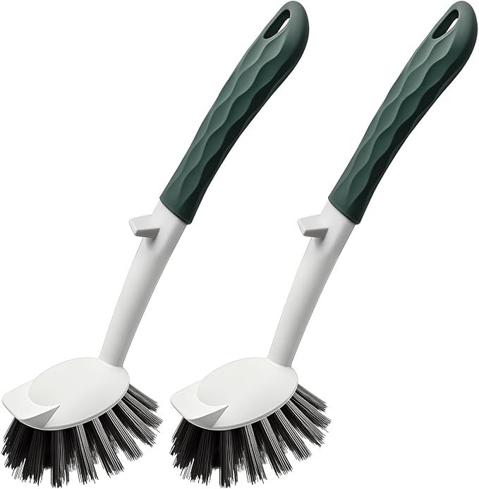 Dish Brush, 2 Pack with Comfortable Handle, with Built-in Scraper, Scrub Brush