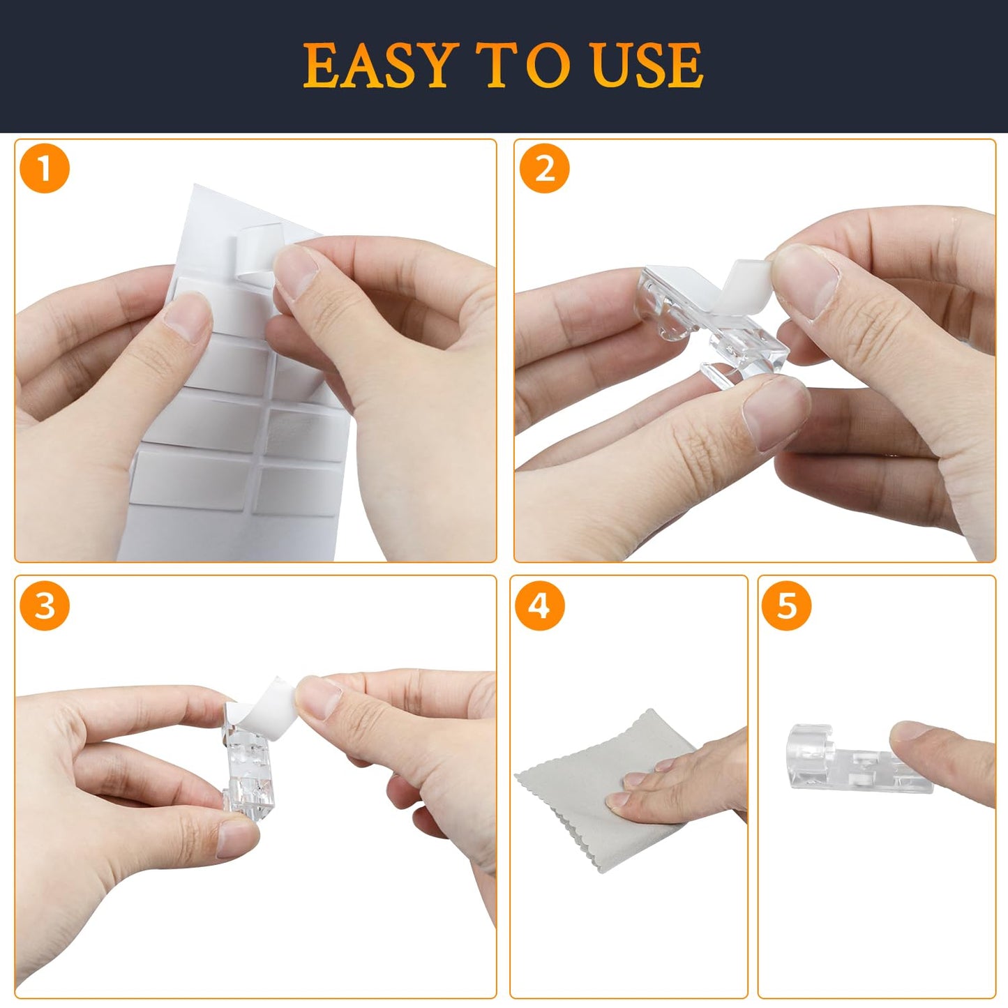 SOULWIT 50 Pcs Self Adhesive Cable Management Clips, Cable Organizers Sticky Wire Clips Cord Holder for TV PC Laptop Ethernet Cable Desktop Home Office (Transparent)