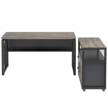 Tribesigns Office Desk with Drawers Sets, 55 inches L Shaped Computer Desk with Mobile File Cabinet,Big Executive Desk for Home Office Furniture Sets (Dark Oak, 55-inch)