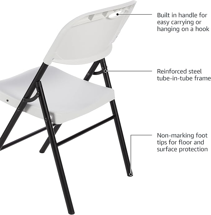 Amazon Basics Sturdy Foldable Plastic Chair, Portable, 350-Pound Capacity, White, 6-Pack