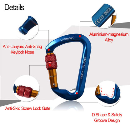 Ayamaya Climbing Carabiners - 3 Pack Screwgate Locking Carabiner 30KN (6744 lbs) Heavy Duty Gears for Rock Climbing, Rappelling, Swing Rescue & Gym, Large D-Shaped Carabiners
