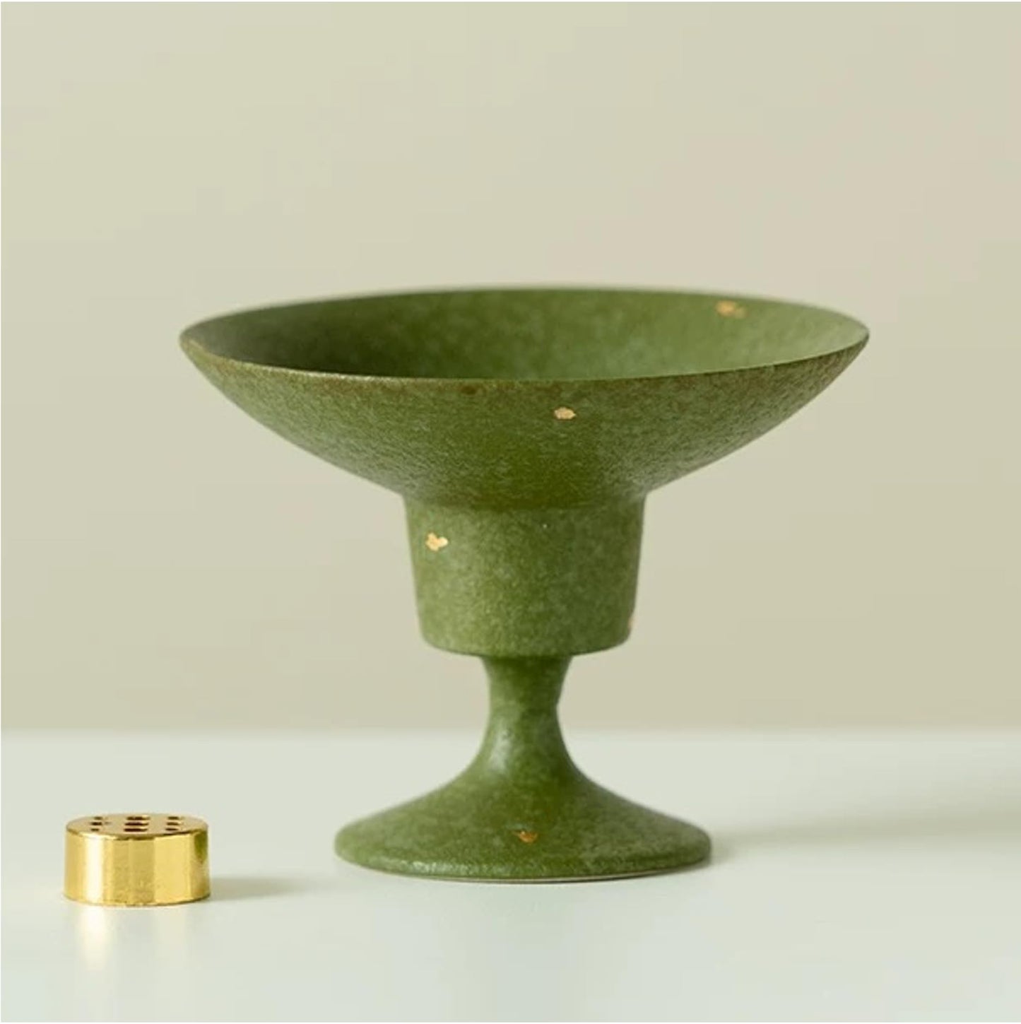 Hermit Life Incense Stick Holder with Fresh Lime-Green Glaze, Ceramic Incense Burner with Ash Catcher, Candlestick Holder for Table Décor (Round Rim)