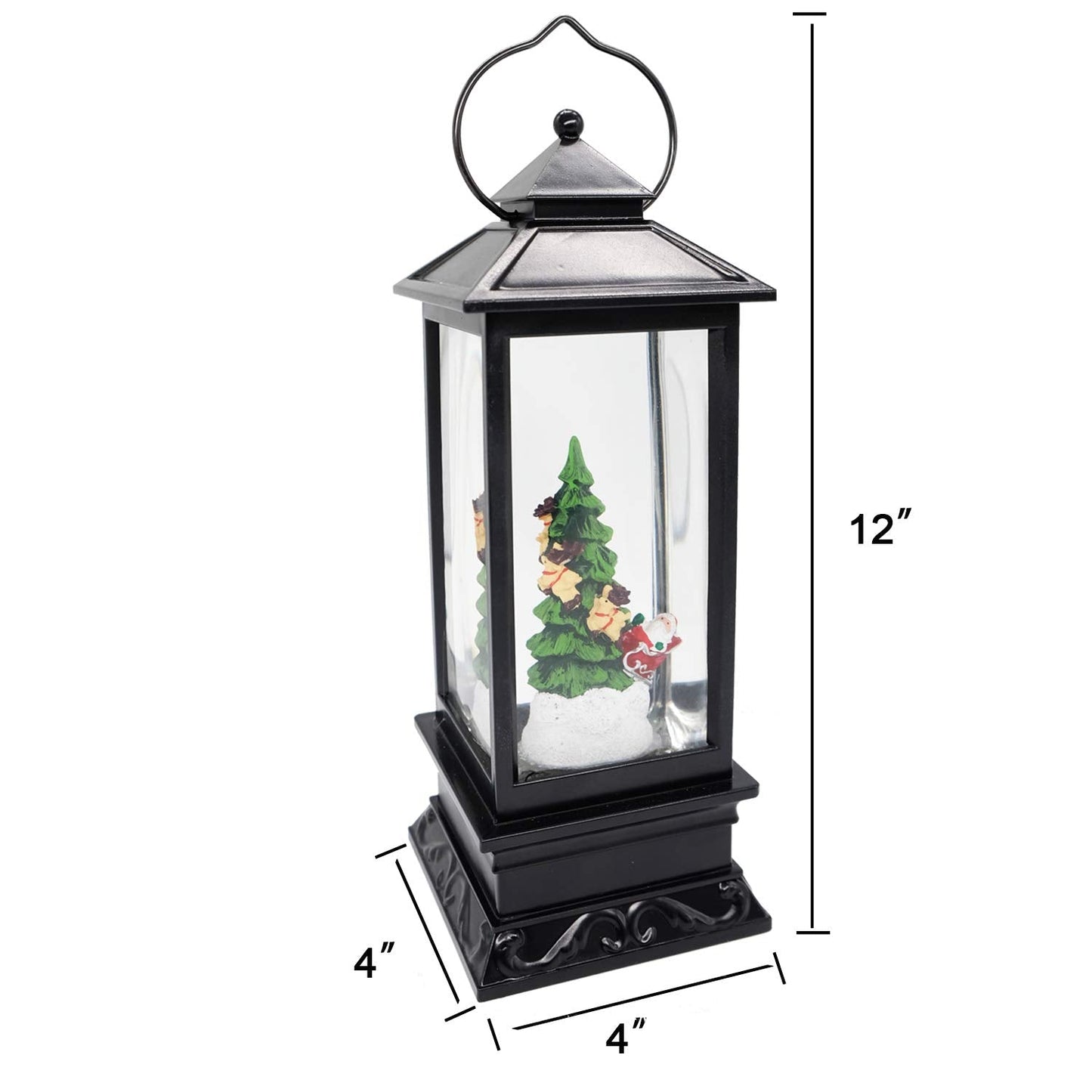 Wondise Lighted Musical Snow Globe Lantern with 6 Hour Timer, 12 Inches USB Powered & Battery Operated Spinning Water and Swirling Glitter Christmas Snow Globe Lantern Gifts(Santa and Tree)