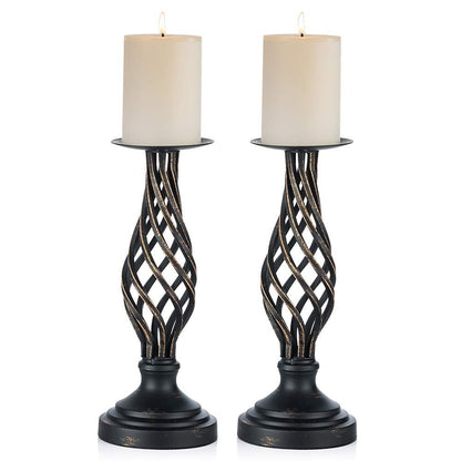 Column Candle Holder, Candle Holder Stand Metal Pillar Romantic Candlesticks Home Decor Candle Stand Candle Holders for Fireplace, Living or Dining Room Table, Gifts for Wedding Set of 2 (S + L) (Col
