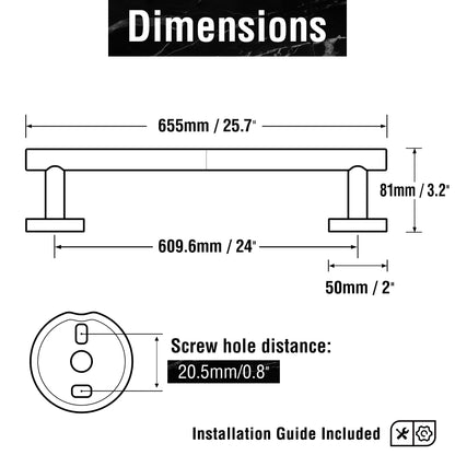 HITSLAM Brushed Nickel 24 Inch Towel Bar for Bathroom, SUS304 Stainless Steel Bathroom Towel Rack Wall Mounted, Modern Home Decor Bath Towel Holder with Hardware Accessories (Total Length 25.7 Inch)