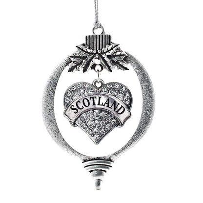 Inspired Silver - Scotland - Silver Christmas Ornament - Pave Heart Charm Christmas Tree Ornament with Cubic Zirconia - Holiday Hanging Decoration